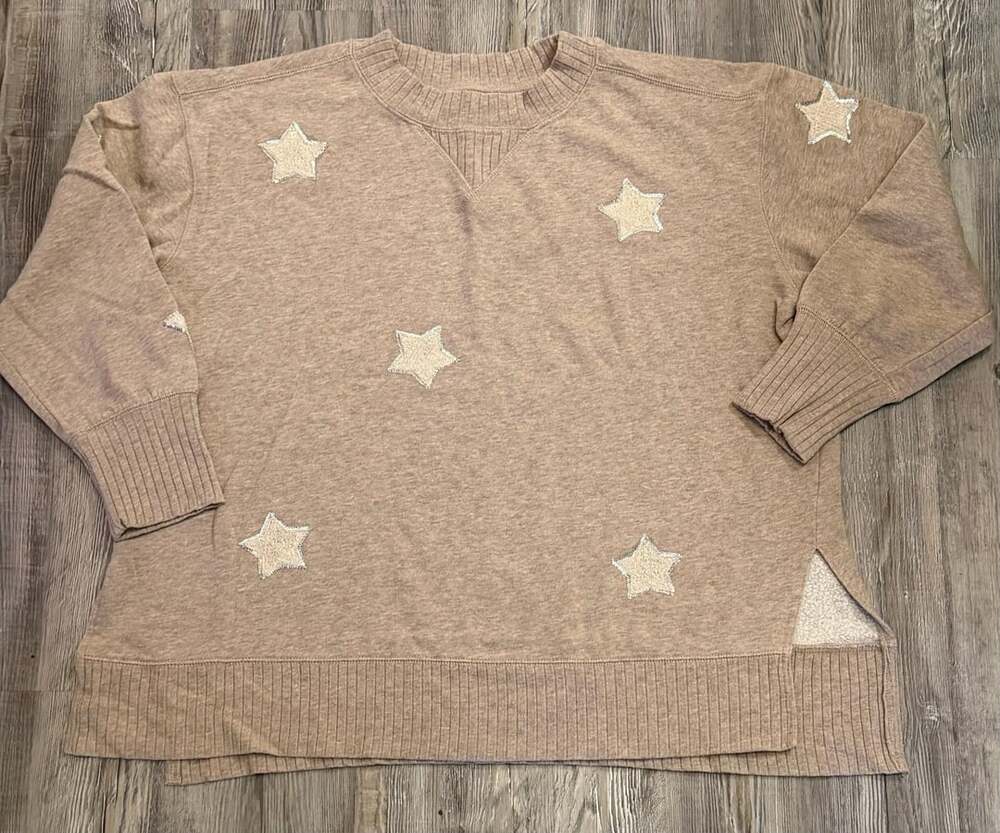 Maurices Star Sweatshirt Size 1X Brown Sequin Sherpa Patches Pullover